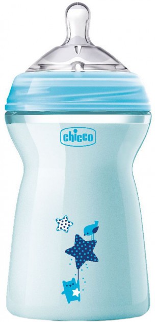 Бутылочка для кормления пластиковая Chicco Natural Feeling Color 330 мл 6 м+ Голубая 
