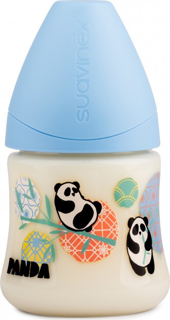Бутылочка для кормления Suavinex Истории панды анатомическая соска, медленный поток Голубая 150 мл (303952)