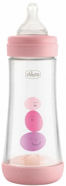 Бутылочка для кормления пластиковая Chicco Perfect 5 с силиконовой соской 4м+ 300 мл Розовая (20235.10.40)