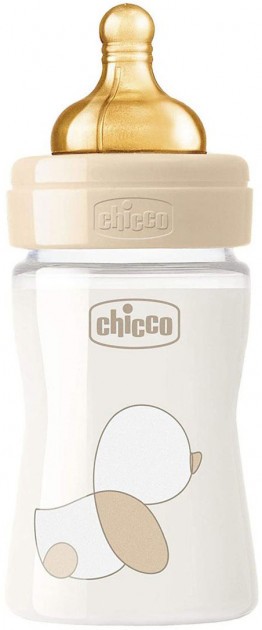 Бутылочка для кормления стеклянная Chicco Original Touch с латексной соской 0м+ 150 мл Бежевая (27710.30)