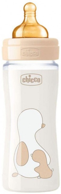 Бутылочка для кормления стеклянная Chicco Original Touch с латексной соской 0м+ 240 мл Бежевая (27720.30)