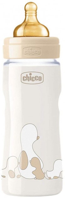 Бутылочка для кормления пластиковая Chicco Original Touch с латексной соской 4м+ 330 мл Бежевая (27634.30)