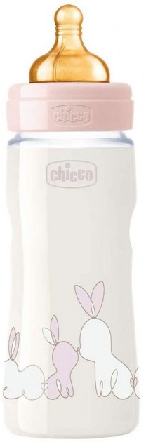 Бутылочка для кормления пластиковая Chicco Original Touch с латексной соской 4м+ 330 мл Розовая (27634.10)