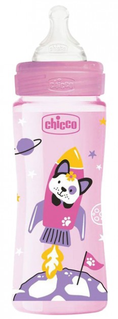Бутылочка для кормления пластиковая Chicco Well-being Physio Colors с силиконовой соской 4м+ 330 мл Розовая (28637.10)