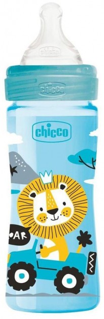 Бутылочка для кормления пластиковая Chicco Well-Being Physio Colors с силиконовой соской 2м+ 250 мл Голубая (28623.20)