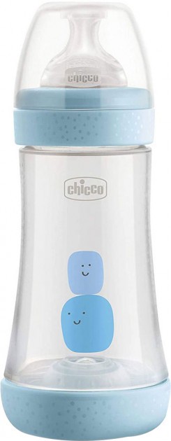 Бутылочка для кормления пластиковая Chicco Perfect 5 с силиконовой соской 2м+ 240 мл Голубая (20223.20.40)