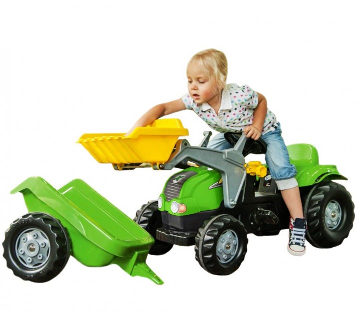 Веломобиль Rolly Toys Трактор с прицепом и ковшом RollyKid-X Зелено-желтый (23134)