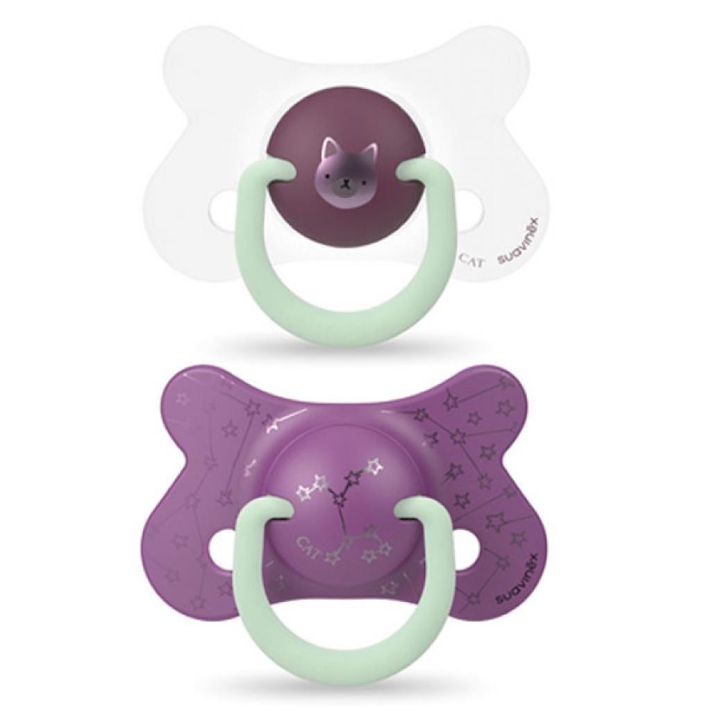 Набор пустышек физиологических Suavinex Фиолетовый Котенок, ночная +18 месяцев 2 шт (307013)