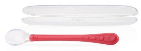 Силиконовая ложка Nuby с длинной ручкой в контейнере Розовая (5556pnk) 