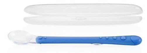 Силиконовая ложка Nuby с длинной ручкой в контейнере Голубая (5556blu)
