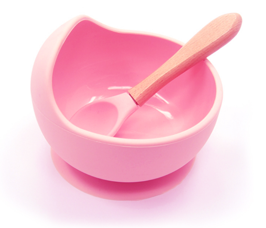 Набор силиконовой детской посуды (ложка + мисочка) Light Pink , Belove