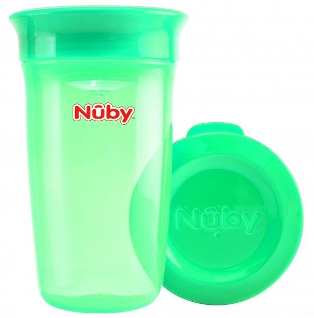 Чашечка 360 непроливайка Nuby прозрачная с крышечкой зеленая 300 мл (NV0414003grn)