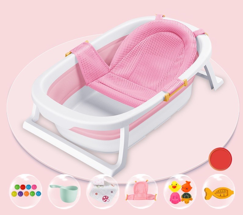 Складная ванночка для купания младенцев с матрасом , Belove Pink (+ набор аксессуаров)