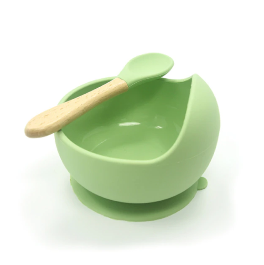 Набор силиконовой детской посуды (ложка + мисочка) Green , Belove