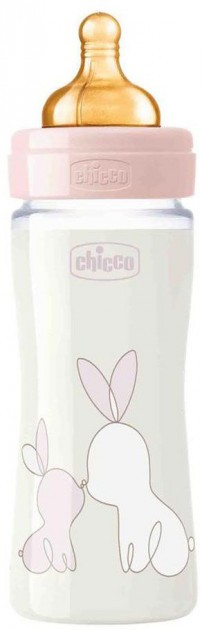 Бутылочка для кормления стеклянная Chicco Original Touch с латексной соской 0м+ 240 мл Розовая (27720.10)