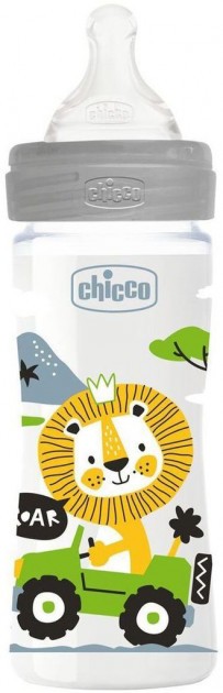 Бутылочка для кормления пластиковая Chicco Well-Being Physio Colors с силиконовой соской 2м+ 250 мл Серая (28623.30)
