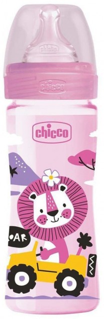 Бутылочка для кормления пластиковая Chicco Well-Being Physio Colors с силиконовой соской 2м+ 250 мл Розовая (28623.10)