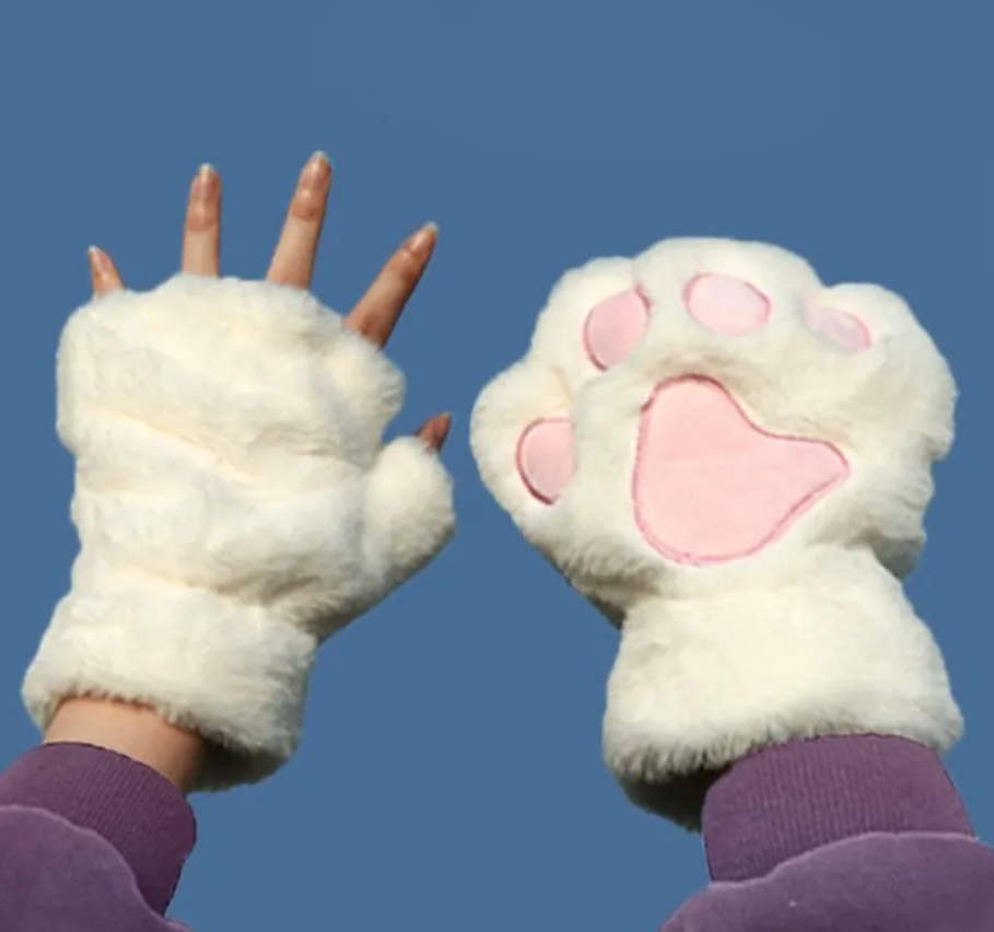 Перчатки митенки без пальцев Кошачьи-лапки, Белые, Velice