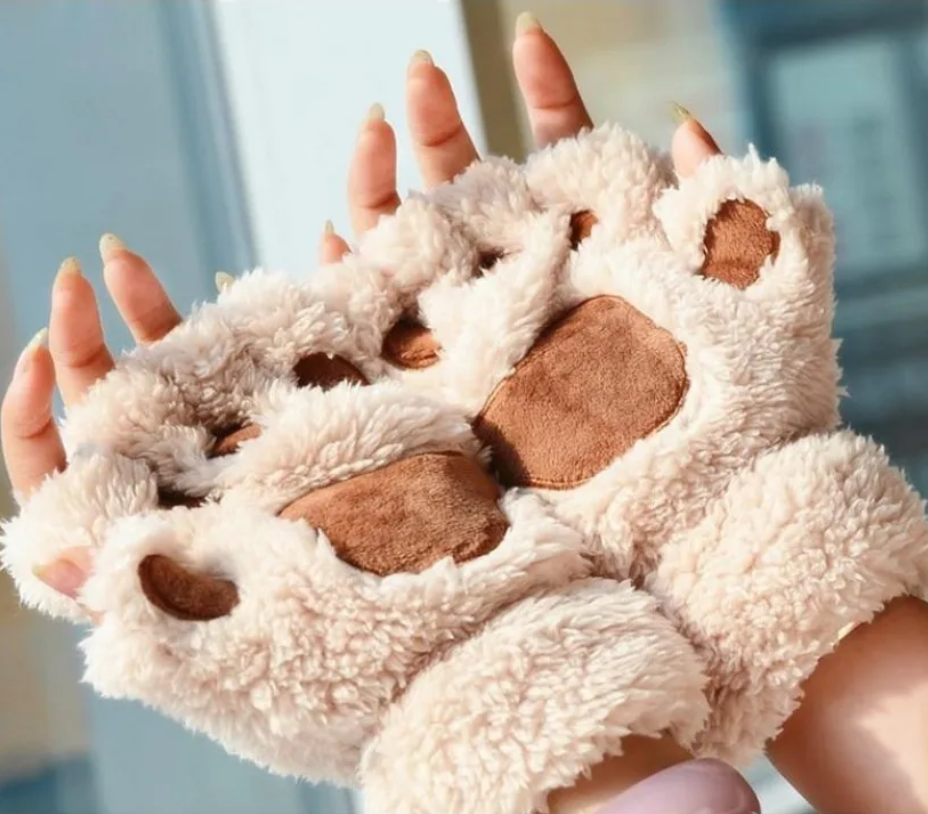Перчатки митенки без пальцев Кошачьи-лапки, Бежевые, Velice
