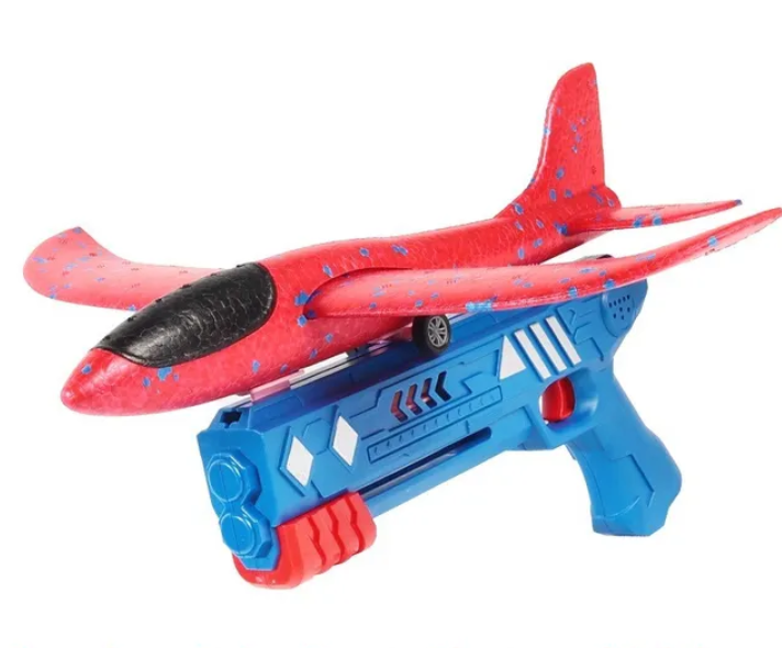 Детский игрушечный пистолет-катапульта с самолетом, Blue-Red, Velice