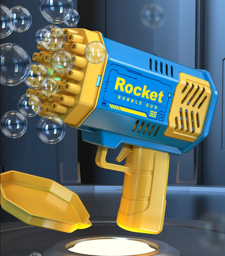 Генератор мыльных пузырей Rocket Bubble на 40 отверстий детский игрушечный пистолет с подсветкой, Синий