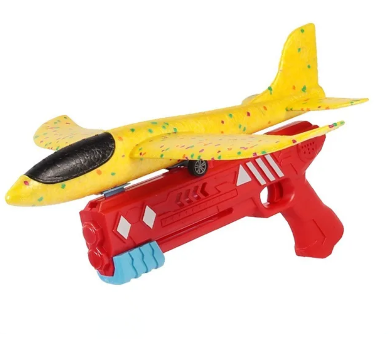 Детский игрушечный пистолет-катапульта с самолетом, Yellow-Red, Velice