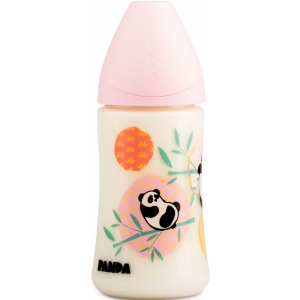 Бутылочка для кормления Suavinex Истории панды анатомическая соска, средний поток Розовая 270 мл (303977)