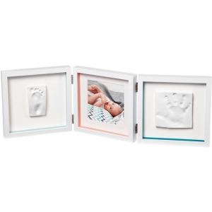 Набор для создания отпечатка ручки и ножки малыша Baby Art Тройная рамка Белая с полосками (3601095400) 