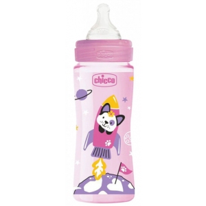 Бутылочка для кормления пластиковая Chicco Well-being Physio Colors с силиконовой соской 4м+ 330 мл Розовая (28637.10)