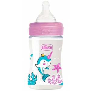 Бутылочка для кормления пластиковая Chicco Well-being Physio Colors с силиконовой соской 0м+ 150 мл Розовая (28611.10)