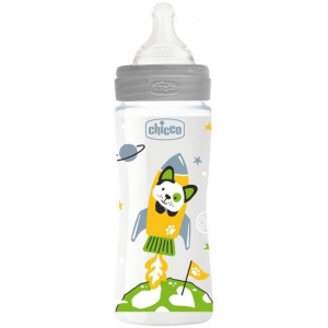 Бутылочка для кормления пластиковая Chicco Well-Being Physio Colors с силиконовой соской 4м+ 330 мл (28637.30)