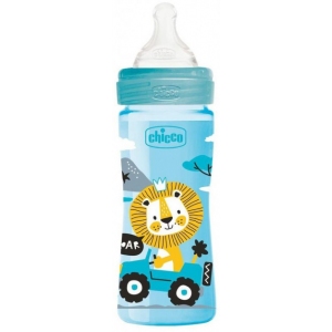Бутылочка для кормления пластиковая Chicco Well-Being Physio Colors с силиконовой соской 2м+ 250 мл Голубая (28623.20)