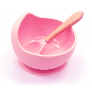 Набор силиконовой детской посуды (ложка + мисочка) Light Pink , Belove