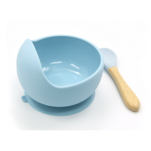 Набор силиконовой детской посуды (ложка + мисочка) Blue , Belove