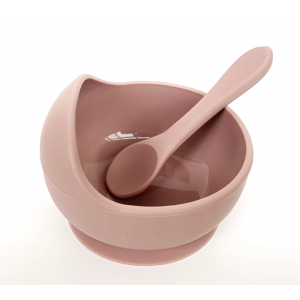 Набор силиконовой детской посуды (ложка + мисочка) Dark Pink , Belove