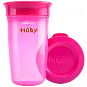 Чашечка 360 непроливайка Nuby прозрачная с крышечкой розовая 300 мл (NV0414003pnk)