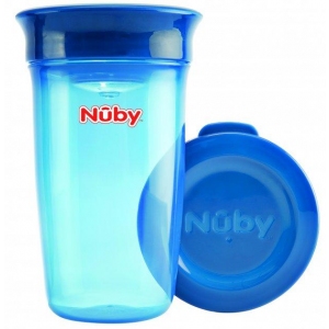 Чашечка 360 непроливайка Nuby прозрачная с крышечкой голубая 300 мл (NV0414003blu)