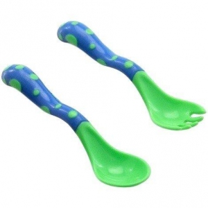 Набор: ложка и вилка с нескользящим покрытием, Nuby (сине-зеленый)
