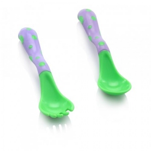 Набор: ложка и вилка с нескользящим покрытием, Nuby (фиолетово-зеленый)