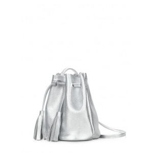 Серебряная кожаная сумочка на завязках Bucket (bucket-silver)