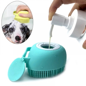 Щетка массажная с емкостью для шампуня для мытья собак и кошек turquoise