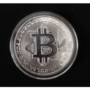 Сувенирная монета Bitcoin  BTC Биткойн, в пластиковой коробочке, Silver