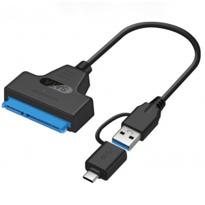 Адаптер USB 3.0/USB Type-C - SATA 2.5 для жесткого диска HDD/SSD до 6Гбит/сек, 20см, Черный, Athand
