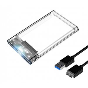 Внешний карман для жесткого/твердотельного диска 2.5" SATA HDD/SSD USB 3.0 до 5Гбит/сек, Прозрачный, Athand